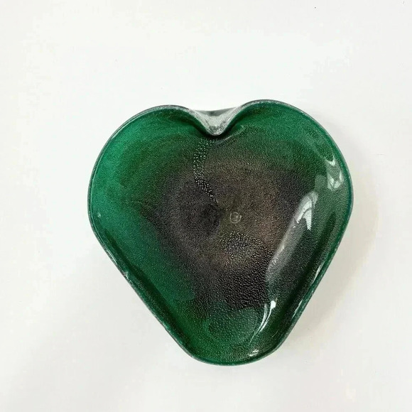 Green Murano Vamasa Barbini Italian Made Hand Blown Glass Heart Shaped Bowl